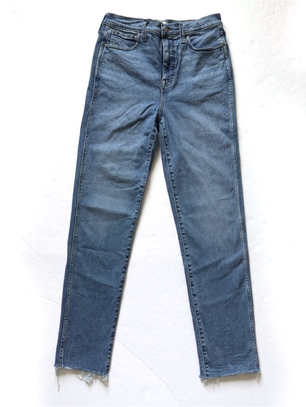 Madewell Roadtripper Stovepipe Jeans 29T TALL High Rise Light Wash Denim Raw Hem